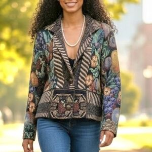 Vtg Painted Pony Tapestry Jacket Women's Size Small Floral/Fruit Theme Colorful